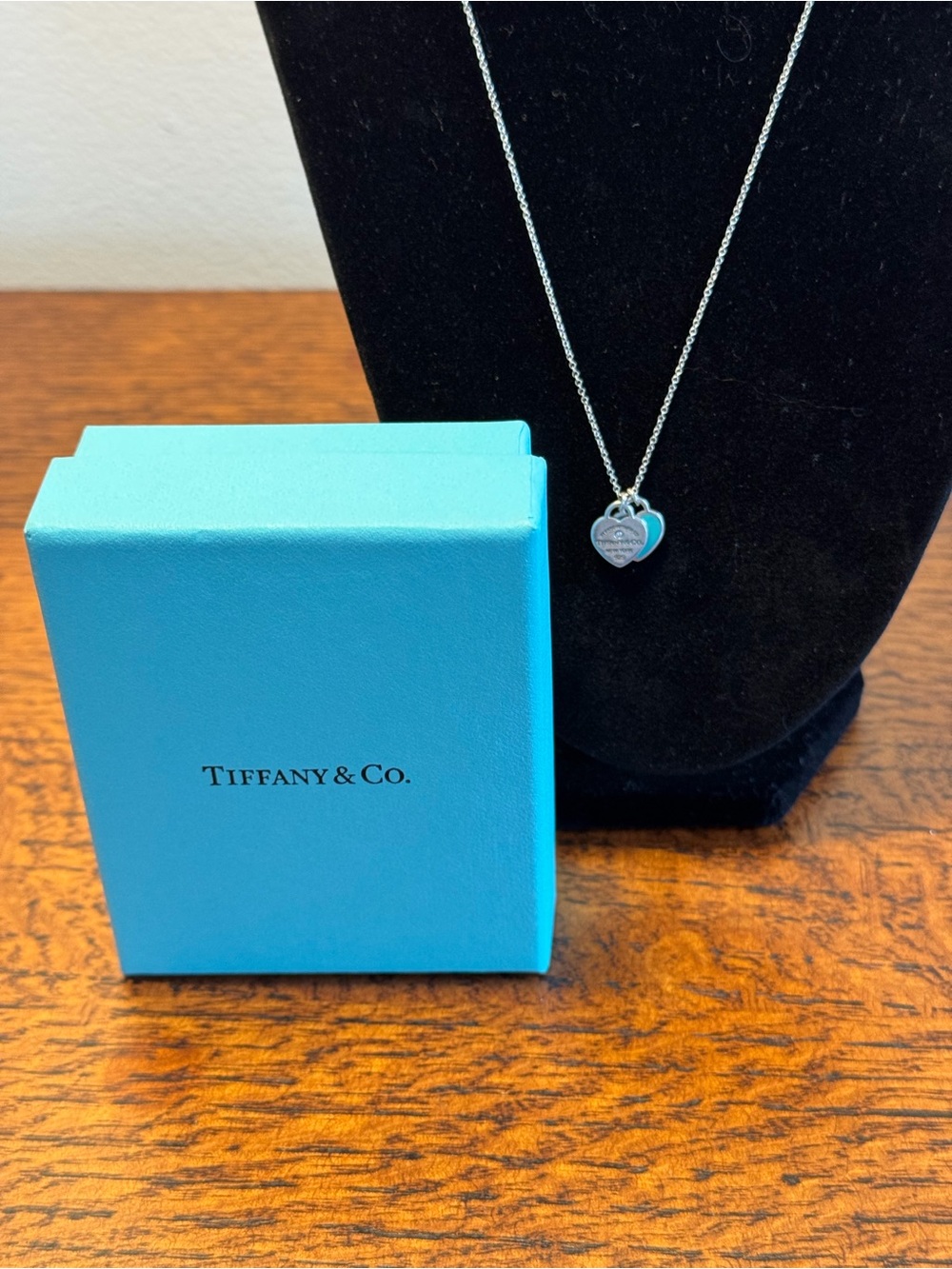 Tiffany & Co. Return to Tiffany Blue Double Heart Diamond Necklace w/Box & COA